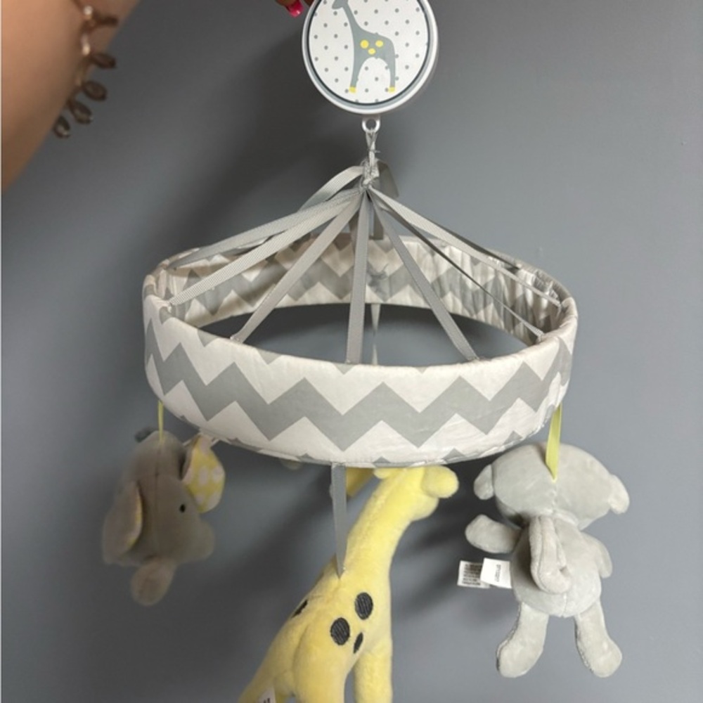 Gray Chevron Baby Mobile with Plush Toys
